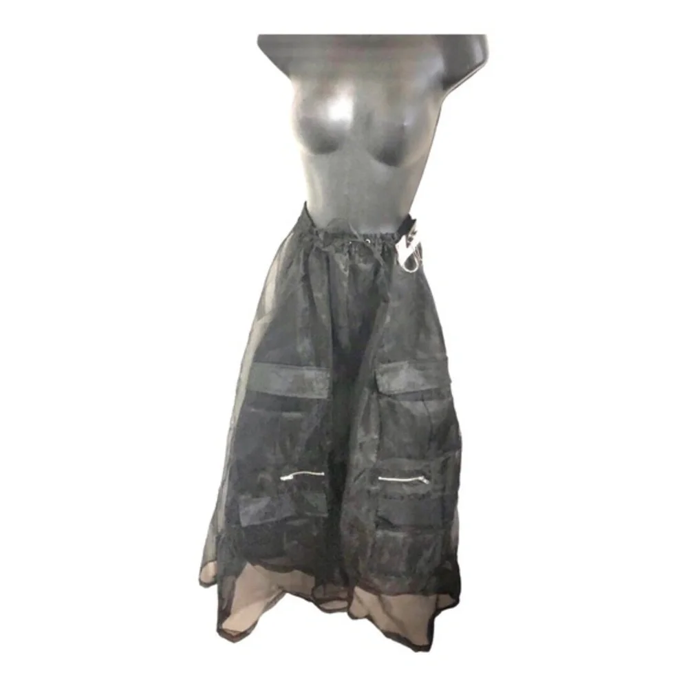 Black goth style sheer mesh chiffon cargo style full skirt size medium new‎